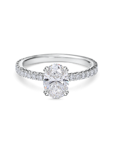 Oval Solitaire with Hidden Halo & Diamond Set Band